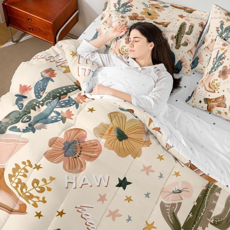 Manfei 7pcs Cowgirl Comforter Set Full Size, Country Western Cowboy