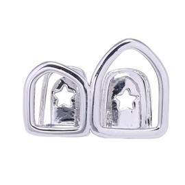 Retzjorv 2 Pcs 18K Gold Plated Double Tooth Cap Hip Hop Teeth Grillz Vampire Fangs Open Face Grills for Your Teeth Rapper Cosplay Costume (Silver)