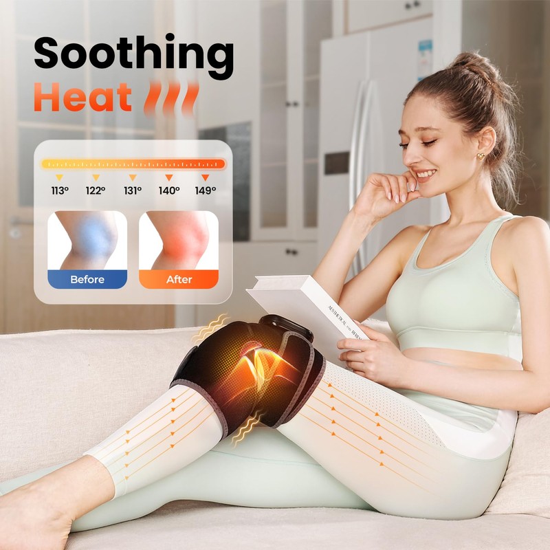 Cordless Knee Heating Pad, Newly 4 Vibration Motors Knee Massager,