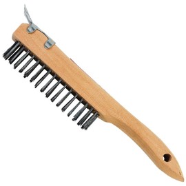 SK11 Wooden Handle Wire Brush with Scraper, Sword Shape, Wire Steel Wire, 4 Rows NO.54