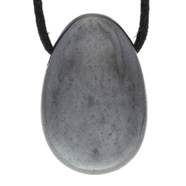 Lebensquelle Plus Hematite Drop Pendant, Drilled Tumbled Stone Pendant with Cotton Band, High-Quality Gemstone Pendant, Hematite Leather, Hematite