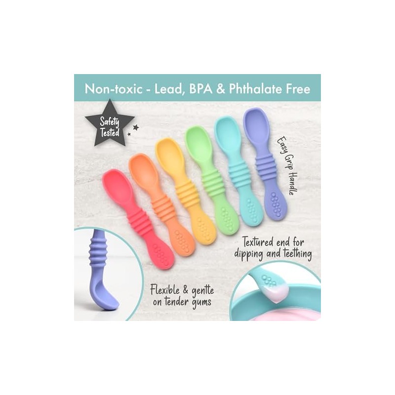 PrimaStella - Juego de cucharas masticables de silicona para bebés