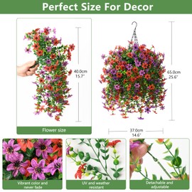 INQCMY Artificial Faux Hanging Flowers Plants Basket for Outdoor Outside Spring Decoration,UV Resistant Fake Silk Daisy in Planter Resistant Look Real for Home Porch Balcony Patio Yard Decor