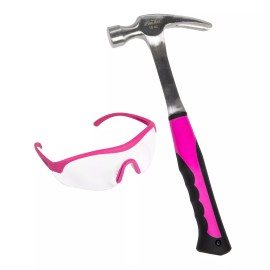 The Original Pink Box 16 oz. Steel Rip Claw Hammer and Safety Glasses Bundle, Pink