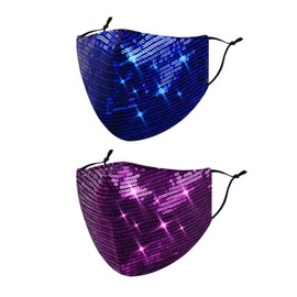 Reusable Sequin Face Mask Women Female Adult Glitter Sparkly Bling Fashion Cute Washable Designer Pretty Breathable Adjustable Sparkle Bedazzled Fancy Decorative Masquerade Blue Purple, Gift For Women