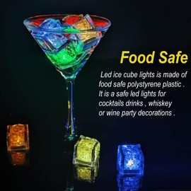 120Pack Light Up Ice Cubes for Drinks Reusable, Slow Flash + Fast Flash Mix 2 Color Lighted Ice Cube Lights,Waterproof Multi Color Flashing LED Drink Light for Cocktail Wedding Party Decorations