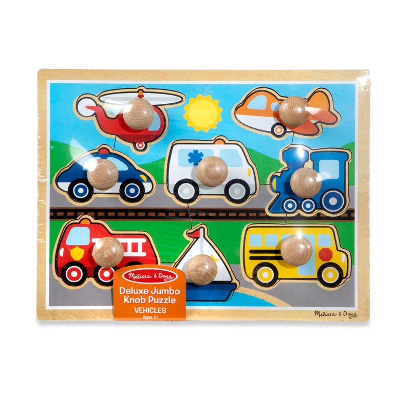 Melissa & Doug Vehicle Jumbo Knob Puzzle, Wooden Peg Puzzle
