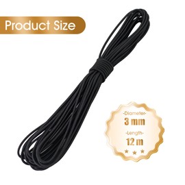 Rubber Rope 3 mm 12 m, Black Expander Rope, Tarpaulin Rope, Weatherproof Tension Rope, Rubber Cord, Rubber Cord for DIY Crafts, Sewing, Luggage, Camping (Black, 3 mm x 12 m)