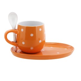 Coffee Mugs Set with Plate and Spoon Cup and Saucer Set 11oz - Orange