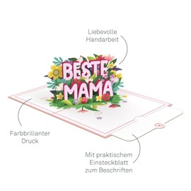 papercrush® Pop-Up Card Mother's Day "Beste Mama" - 3D Mother's Day Card with Saying & Flowers for Best Mother in the World, Congratulations Card for Birthday or Pregnancy, Birthday Card for Women
