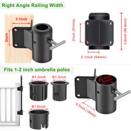 Dolibest Deck Umbrella Mount with Plastic Sleeves - Patio Umbrella Stand, Metal Umbrella Clamp, Fits up Umbrella to 2'', Space Saver Design, Ideal for Right AngleRailings, Balconies, Courtyards