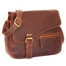 ALMADIH Genuine Leather Women Bag Brown Vintage Casual Shoulder Bag Handbag Cross Body Bag Satchel Tote City Bag Shopper Multi Pocket Large Capacity Bags Casual Messenger Business Work Uni Bag Travel