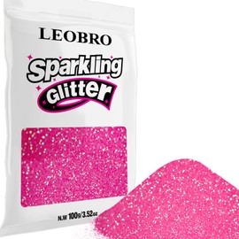 LEOBRO Pink Glitter, 100g / 3.5 oz Iridescent Fine Glitter for Crafts, Resin, DIY Jewelry Keychains Flowers Party Decorations, Iridescent Hot Pink