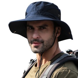 Sombrero de sol para hombre al aire última intervensión UPF50+ malla de ala ancha, gorra de safari, plegable, impermeable, sombreros de pesca, marino, Talla única