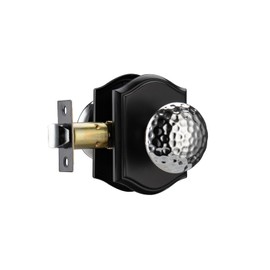 STARPY Black Door Knobs with Camelot Trim, Interior Door Handles for Bath & Bed, Heavy Duty Door Knob with Lock