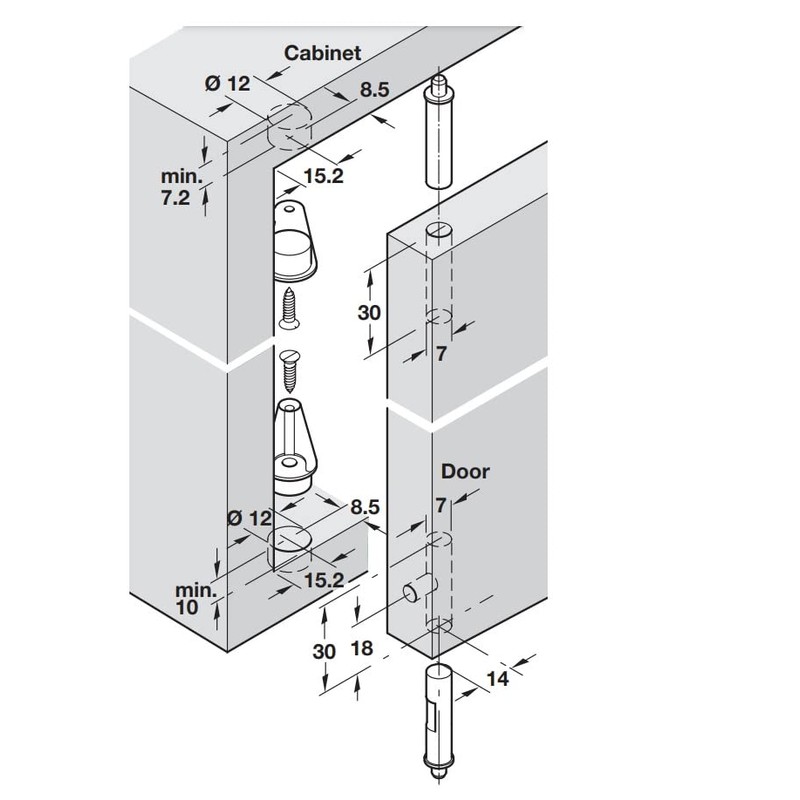 1 Pair x Hafele Pivot Hinge 140° Without Stop for