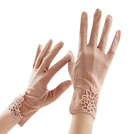 Tidyworm Women's Lace Gloves, UV Protection, Thin, Cool Feel, Summer Gloves, Anti-UV, Anti-Slip, Smartphone Compatible, Sunscreen, Weddings, Driving, Bicycle, C Pink