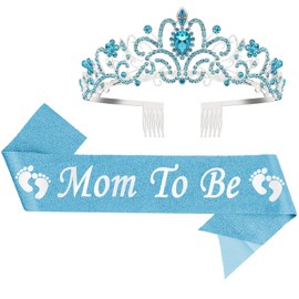 GDTO8820 Mom to Be Baby Shower Decorations: Mommy to Be Crown & Sash Set for Boys (Blue)
