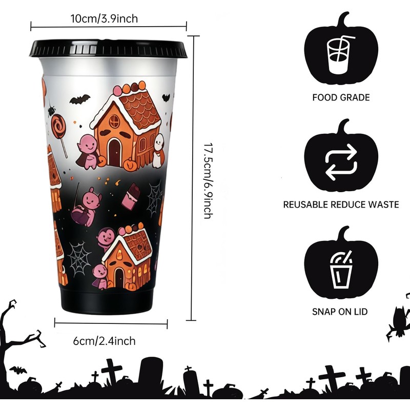 dididudi 5PCS Halloween Color Changing Cups, 710ML Iced Plastic Drink
