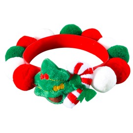 Lionheart glory Christmas Collar Pom-Pom Plush Ball Collar for Small Dogs Pet Christmas Costume Soft Funny Dog Collar Xmas Party Accessories Headgear