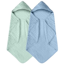 Yoofoss Hooded Baby Towels for Newborn 2 Pack 100% Muslin Cotton Baby Bath Towel with Hood for Babies, Infant, Toddler and Kids, Large 32x32Inch, Soft and Absorbent Newborn Essential