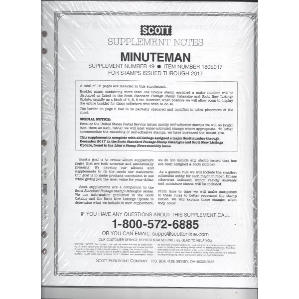 Scott Minuteman U.S. Album Supplement #49 2017 180S017