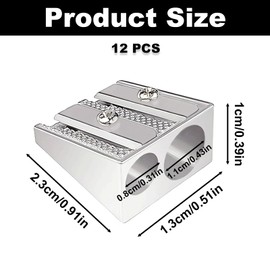 12PCS Metal Pencil Sharpeners, Small Sharpener for Colored Pencils Crayons, 2-Hole Manual Pencil Sharpener Aluminum Alloy, Stationery for School Home Office Supplies