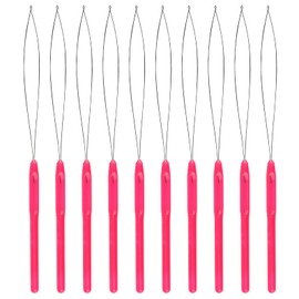 SAVITA 10pcs Hair Extension Loop Needle Threader Pulling Hook Bead Device Micro Links Hair Extensions Kit for Hair Styling Tools Accessory (Magenta)