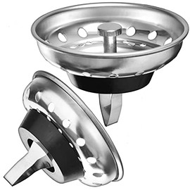 2 Pack - Canastilla coladora y tapón para fregadero de cocina, cesta con resorte, reemplazo para drenaje estándar de 3 1/2 pulgadas, cesta de acero inoxidable y varilla, tapón de hule en la parte