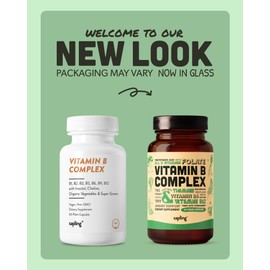 sapling Vegan Vitamin B Complex - Whole Food Blend with Essential B Vitamins B1, B2, B3, B5, B6, B7, Folate, B12-60 Caps