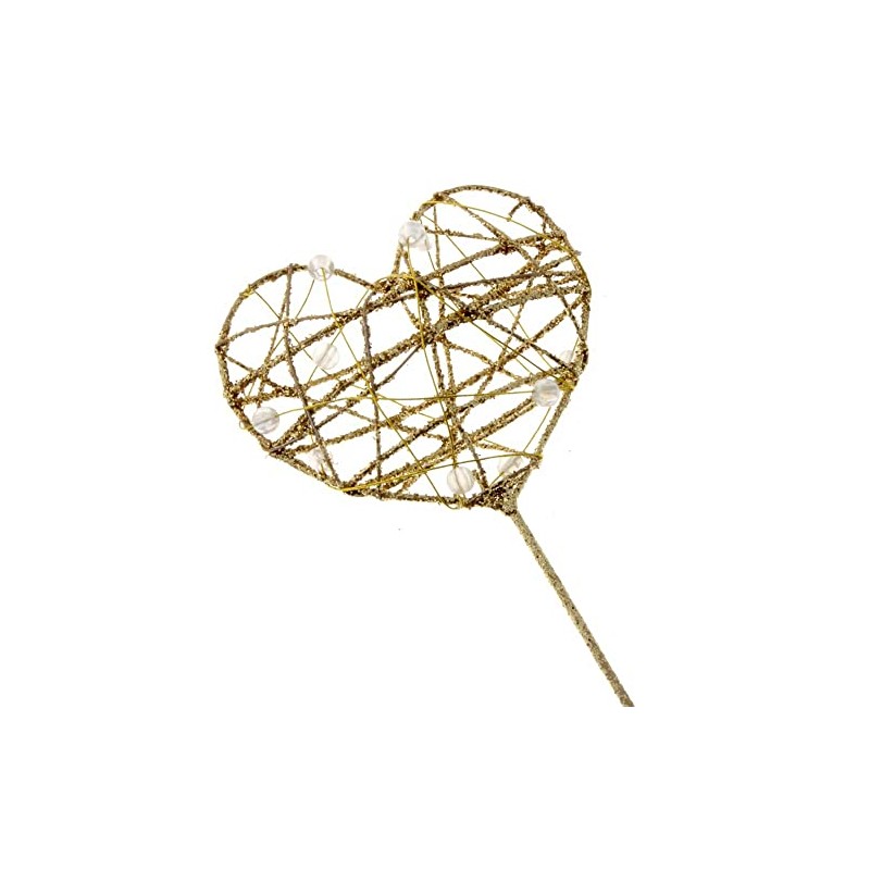 Corsage Creations - Glittered Heart Wand - Gold (7cm Diameter