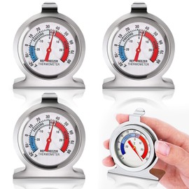 4 PCS Fridge Thermometer, Freezer Thermometer Uk, Fridge and Freezer Thermometer, Stainless Steel Dial Fridge Temperature Thermometer Analogue, With Hanging Hook and Retractable Stand,(Dial Style)