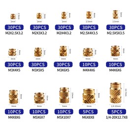 Pack of 300 thread inserts, M2, M2.5, M3, M4, M5, M6, 1/4 melting thread, with sorting box, press-in nuts, threaded inserts, for 3D printing accessories and plastic parts by heat or ultrasonic