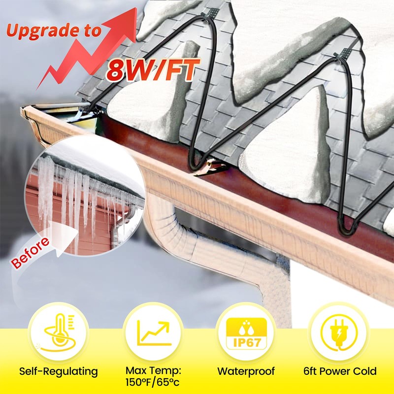 12 FT Industrial Grade Gutter Heater Cable, YeloDeer Heat Tape