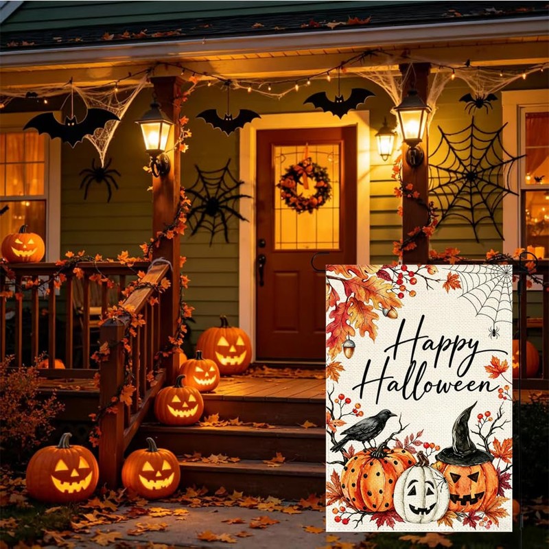 ARGOOFG Happy Halloween Garden Flag 12 x18 Inch Outdoor Yard
