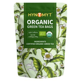 HYNTMYT Organic Green Tea Bags, USDA Organic Green Tea, Mild & Smooth Taste, Unsweetened, Lower Caffeine, 120 Count