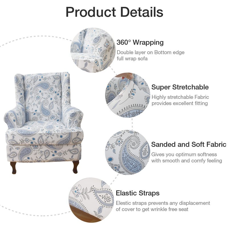 Wing Chair Slipcovers 2 Pieces Stretch Spandex Wingback Chair Covers