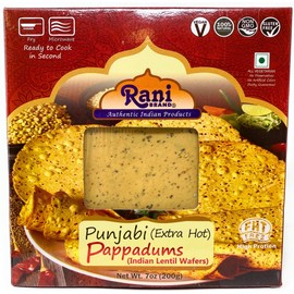 Rani Pappadums (Indian Lentil Wafer Snack) Punjabi Papad - Extra Hot, 7 ounce (200g) Approximately 15pc, 7 inches ~ All Natural, Gluten Free | NON-GMO | Vegan | Indian Origin