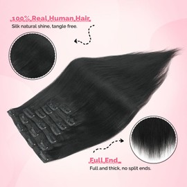 Yuniffe Yaki Straight Clip ins Human Hair for Black Women Yaki Hair Extensions Clip in #1 Jet Black Double Weft Brazilian Remy Hair Extensions Yaki Clip ins 16 Inch 7Pcs 120g