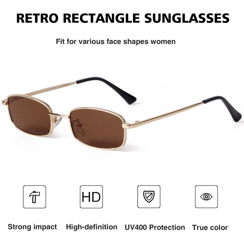 Laurinny Retro Rectangular Sunglasses for Men and Women Square 90s