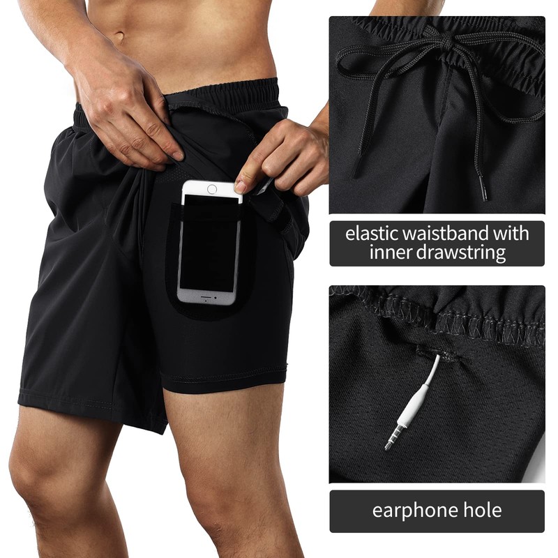 BERGRISAR Men's 7'' Active Running Shorts 2 in 1 with