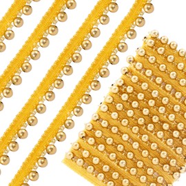 HINZIC 2.3 Yards Gold Pearl Beaded Fringe Trim, 0.5 Inch Wide, Gold