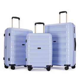 GinzaTravel PP material 3-piece expandable luggage sets with Spinner Wheels， Suitcase with TSA Lock，Large Luggage for Family Travel carry on 20/24/28，Pastel Blue color