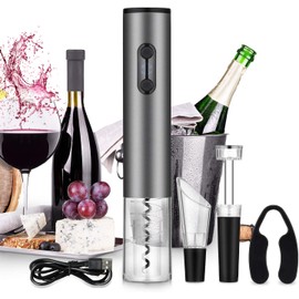Sacacorchos Eléctrico de Vinos, Abridor Eléctrico para Vino Sacacorcho Descarchador Accesorio para Vino Juego de 4 Piezas(USB recargable)