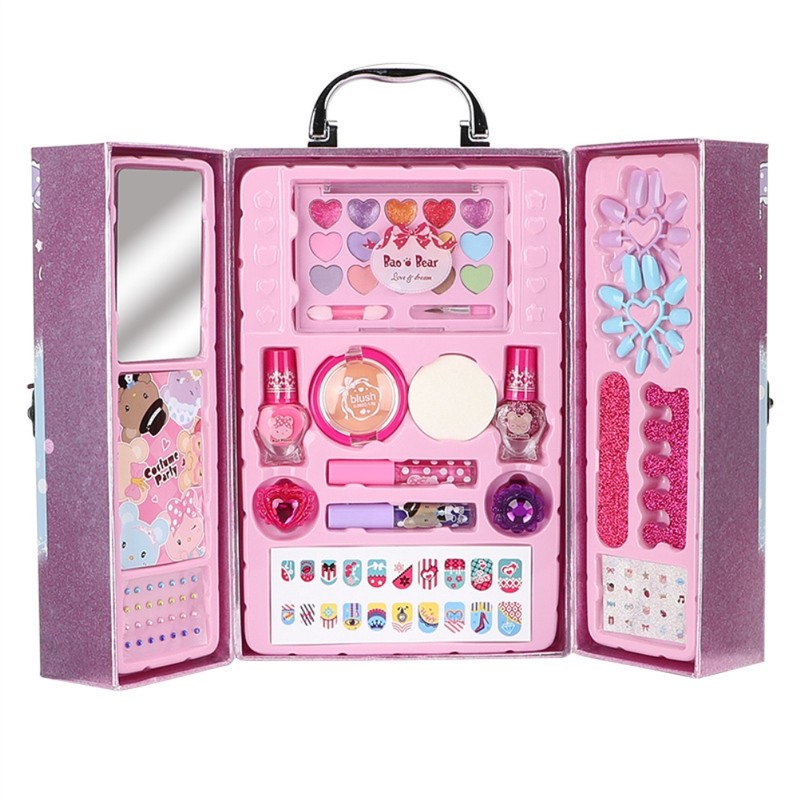 Kids Portable Cosmetics Box Children Realistic Washable Makeup Kit Girl