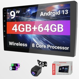 Double Din Android 13 Car Stereo - 9" HD Touchscreen with Wireless CarPlay & 14-Band DSP, 50W×4 Hi-Fi, Dual USB/DVR, GPS | Plug & Play for 99% Cars 2010-2023