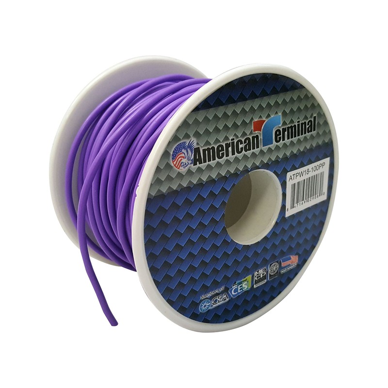 American Terminal ATPW18-100PP 18 Gauge Primary Wire, Purple