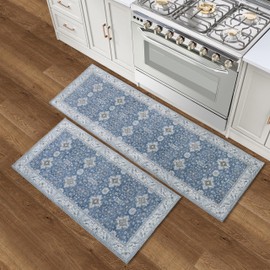 Wyatt & Ash Dream Mink Washable Washable 2-Piece Set Willa Blue/Taupe Geometric 24"x72" Runner & 24"x48" Accent