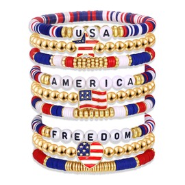 Valentine’s Day Mardi Gras St.Patrick’s Day Kentucky Derby Mexican Fiesta Bracelets USA 4th of July Bracelet Accessories Stackable Preppy Friendship Heishi Bracelets Party Favors Gifts (Style L)