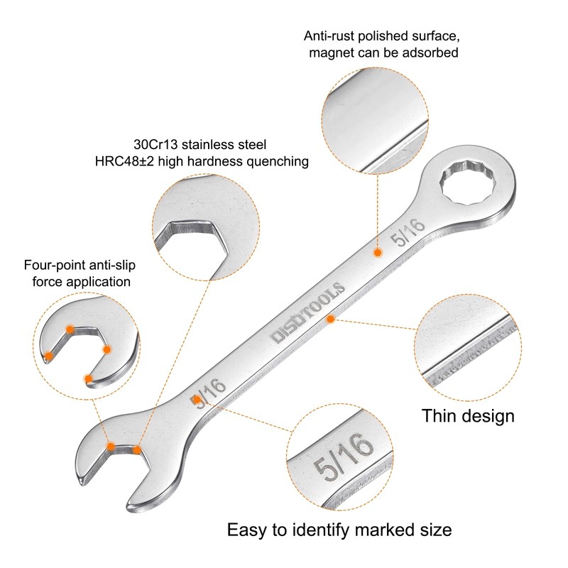 sourcing map Thin Combination Wrench Set 5/16" 3/8" 7/16" 30Cr13